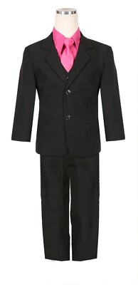 SALE Boys Black Fuchsia Hot Pink formal suit Fancy wedding set