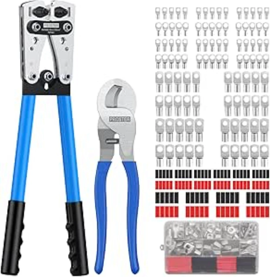 Wire Lug Crimper Heavy Duty Battery Cable Crimping Tool Terminal Copper Lugs Kit - Image 2 of 4