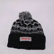 Snap On Stocking Hat Black and White Sweater Pattern With Pompom New