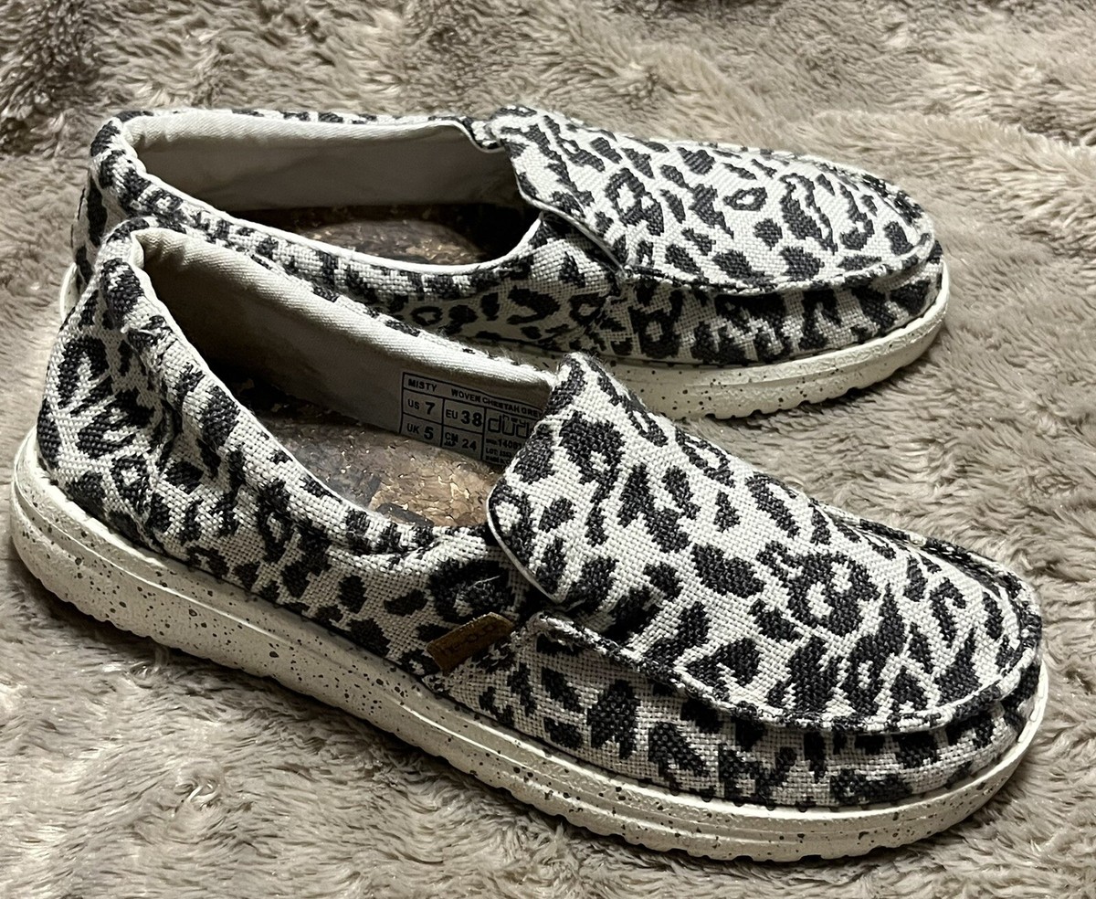 Hey Dude Misty Woven Cheetah Grey Slip On Shoes 140013091 Womens Size