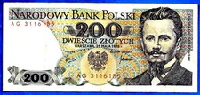 RARE 1ST ISSUE Poland P144a 200 Zlotych J DABROWSKI People Republic 25.5.1976 VF