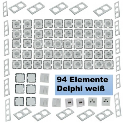 94teiliges DELPHI weiß Steckdosen Schalter Megaset 250V~ 16A UP weiß