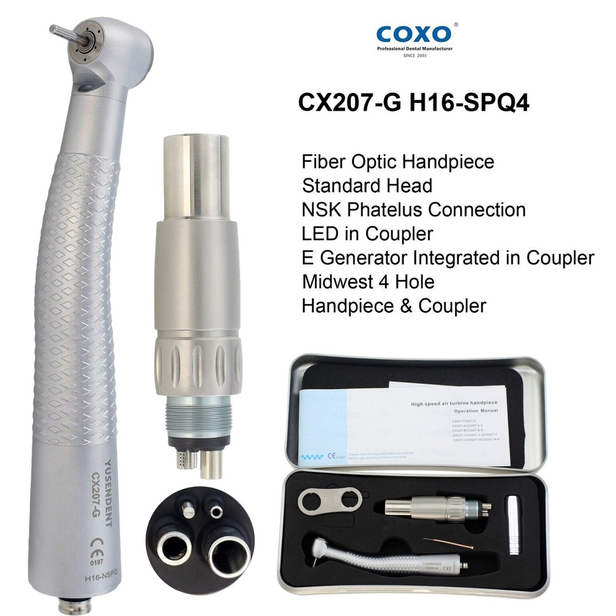 COXO Dental Handpiece Fiber Optic High Speed Turbine 6 Hole Coupler Fit
