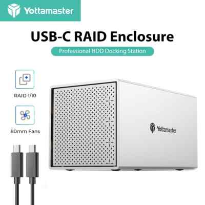 Yottamaster 4 Bay Typ-C RAID Externe Festplatte Gehäuse für 2.5'' 3.5'' SSDs 64 TB