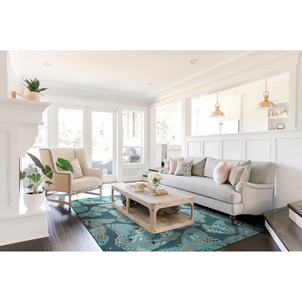 Nueva ALFOMBRA DE ÁREA HILARY FARR Critter Comforts MARIPOSAS AZULES MARIPOSA 5x8 Kaleen Foto 3 de 4