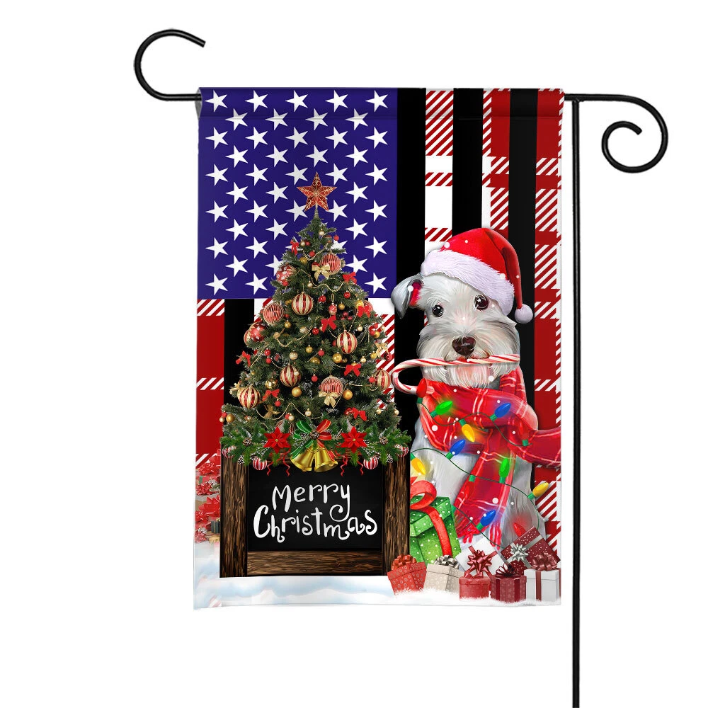 Miniature Schnauzer Dog Merry Christmas Flag, Schnauzer Dog Christmas Tree Flag