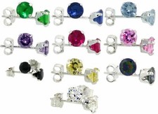 Sterling Silver Stud Earrings w/ 4 mm 0.25 Carat Size Brilliant Cut CZ Stones