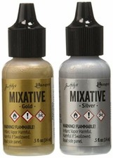 Ranger Adirondack Alcohol Ink Metallic Mixatives - Gold and Silver - Tim Holtz