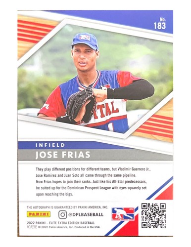 2022 Panini Elite Extra Edition [DPL Auto] #183 Jose Frias - Picture 2 of 2