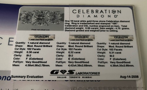 ZALES Certified Celebration 3Stone Round Diamond Engagement Ring White Gold 1ct - Picture 4 of 7