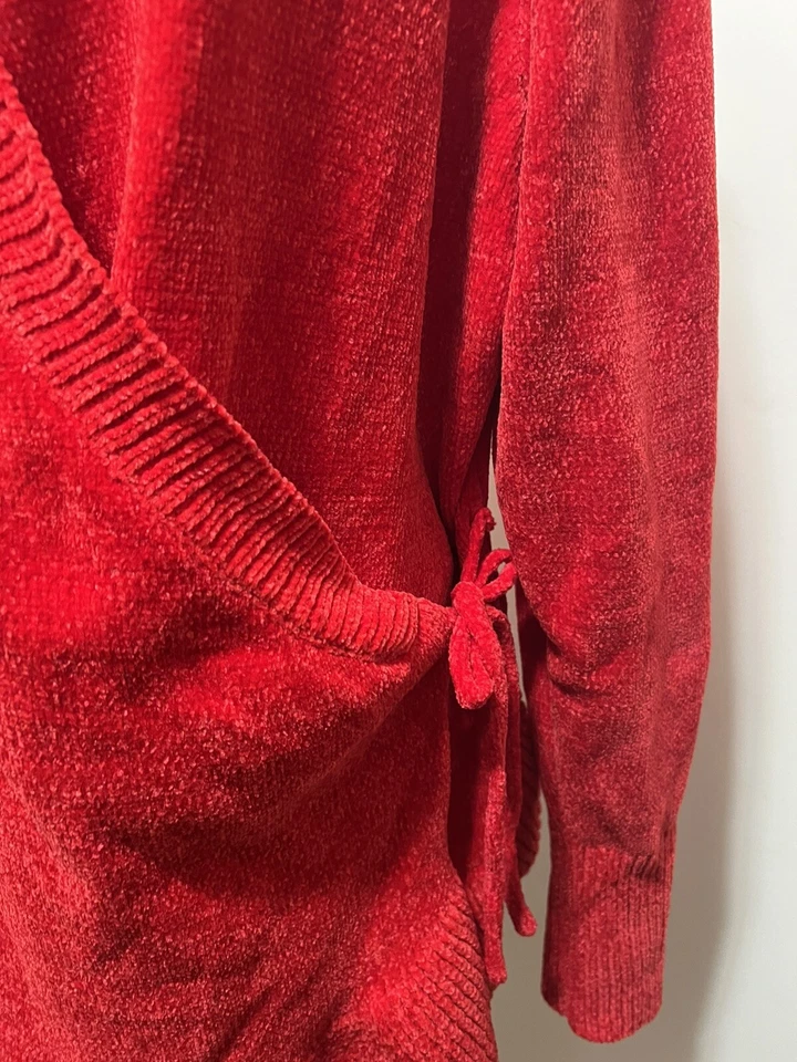 ELLOS WRAP ROJO BRILLANTE SUAVE SUÉTER MANGA LARGA TALLA 22/24 1X Foto 2 de 4