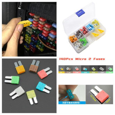 140Pcs Micro 2 Fuses Blade Fuse Kit Automotive Commercial Assortment With 2 Clip