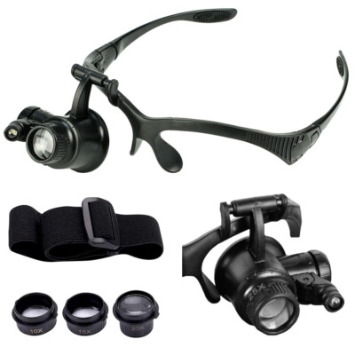 Brille Lupe 25x LED Licht Monokel Arbeit Präzision Uhrmacher