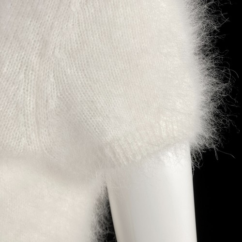 64% Angora Fuzzy Vintage White Stretchy Pullover Short-Sleeve Sweater 34 in bust - Picture 8 of 10