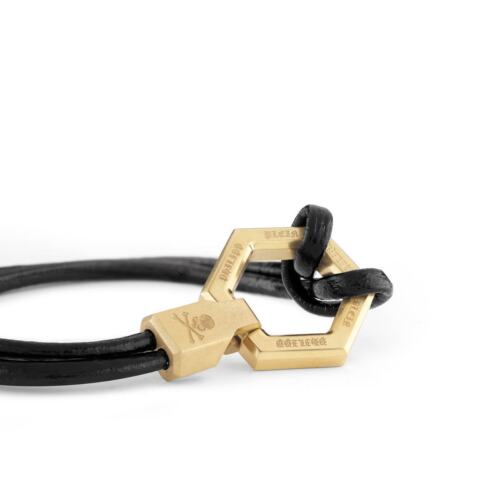 Philipp Plein Pulsera Hombre Cuero Acero Inoxidable IP Oro Hexágono PJ7AA25BS - Imagen 2 de 5