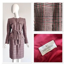 Valentino Couture Fall 1989 Red Black Plaid Check Skirt Suit Jacket Size Small 4