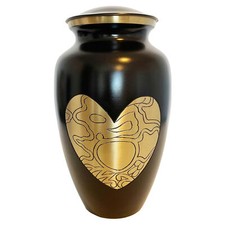 Golden Heart Brass Metal Memorial Funeral Cremation Urn for Adult Human Ash 10"