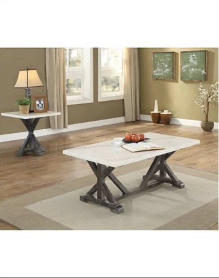 Mesa de centro Benzara nueva con tapa de mármol blanco Foto 2 de 3