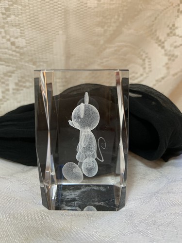 Fermacarte blocco vetro cristallo inciso laser 3D Mouse non confermato Topolino Disney - Foto 3 di 7