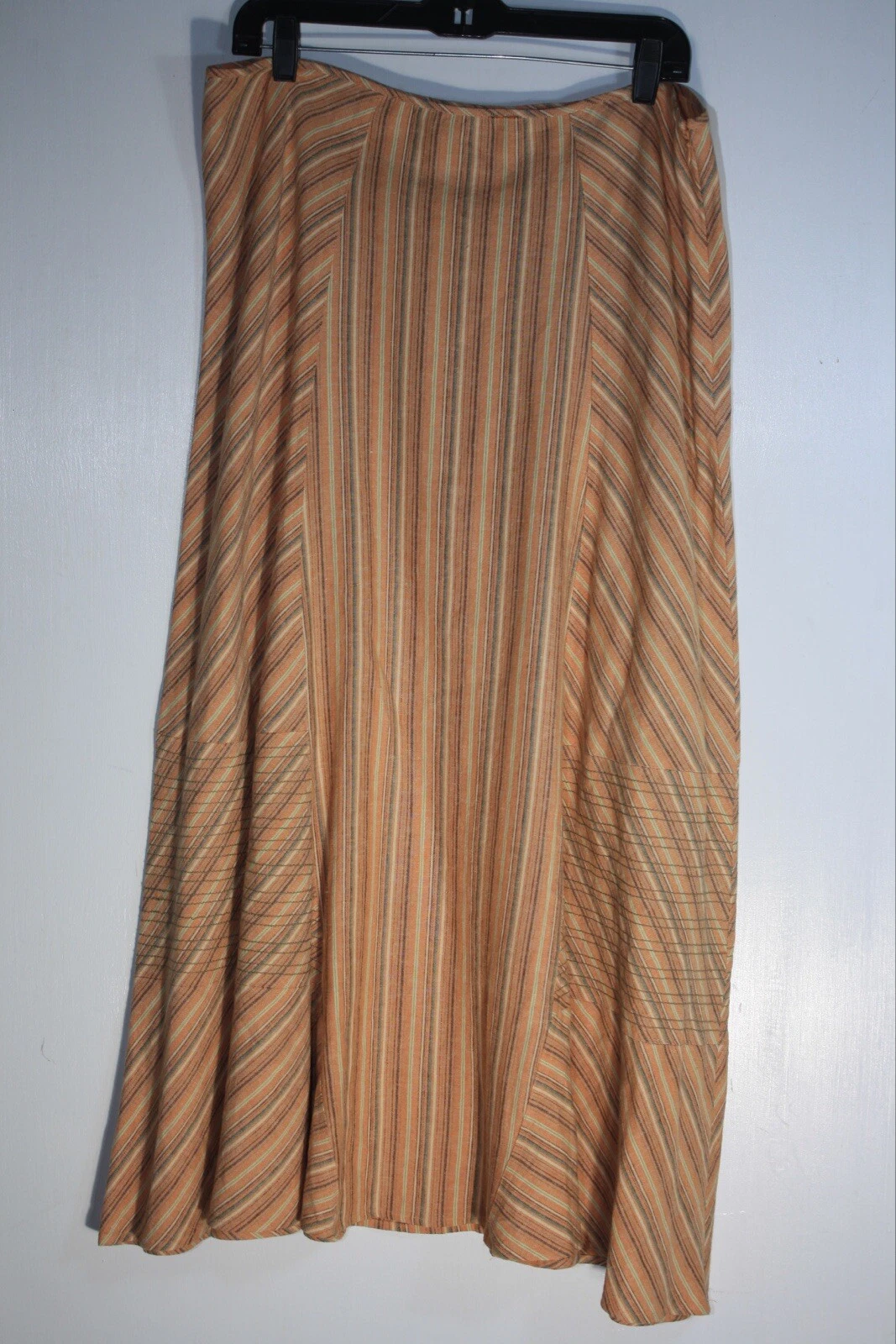 Jh Collectibles Striped Linen Ruffled Midi Maxi Skirt 16 Lagenlook Coral Shades