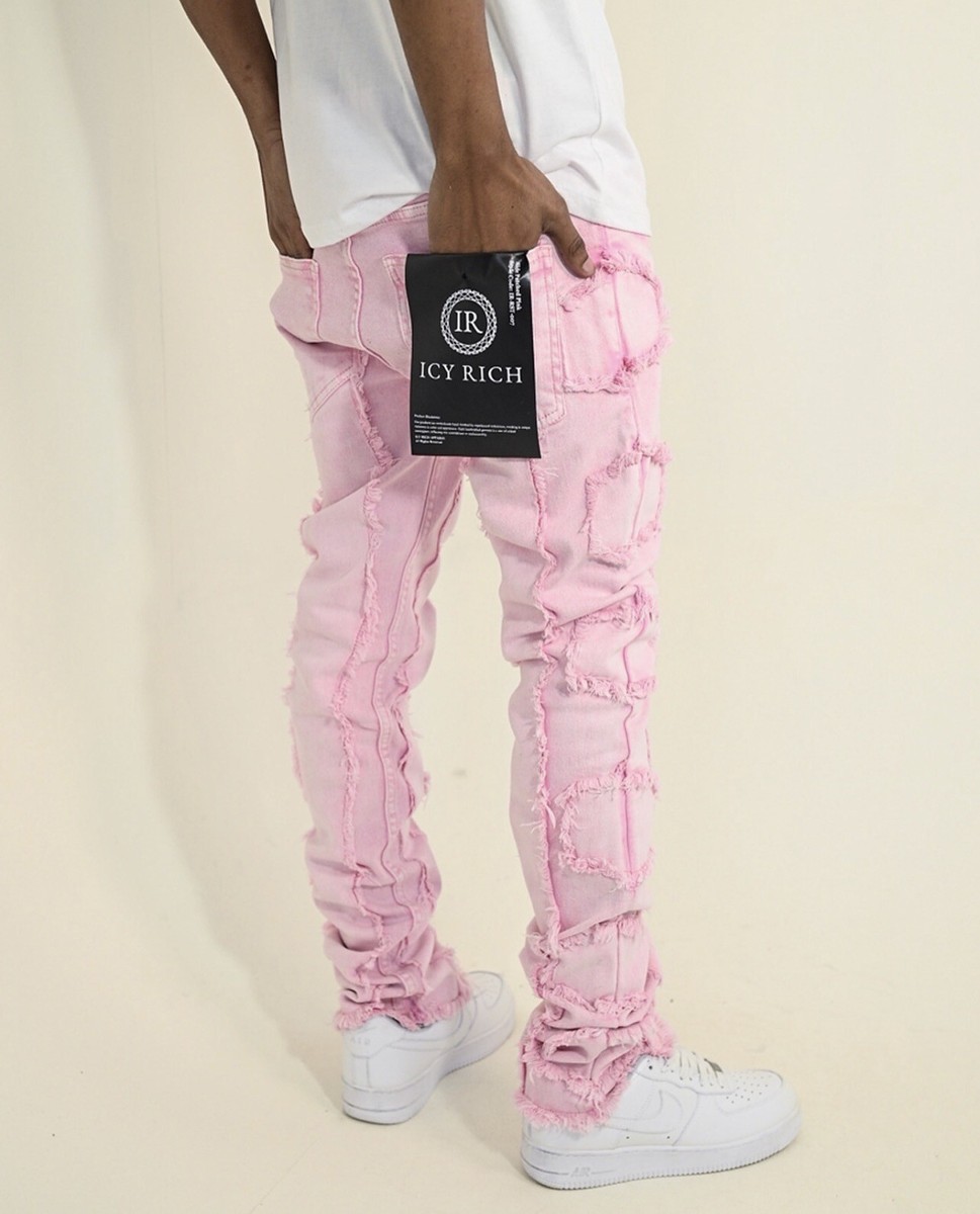 デニム・ジーパン Pink Heart Stitch Non Fade Denim Wide Pants Ace Jean Stretch Denim - Pink – Frances Valentine