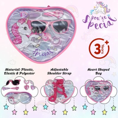 Lizenzierte Mädchen Einhorn UV400 Sonnenbrille, Haarschmuck in Herzform Tasche 3+ Jahre