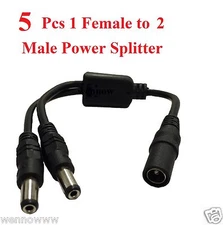 (5 Pcs)1 Female to 2 male Power Splitter Cable for 5.5mm x 2.1mm Jack, CCTV 