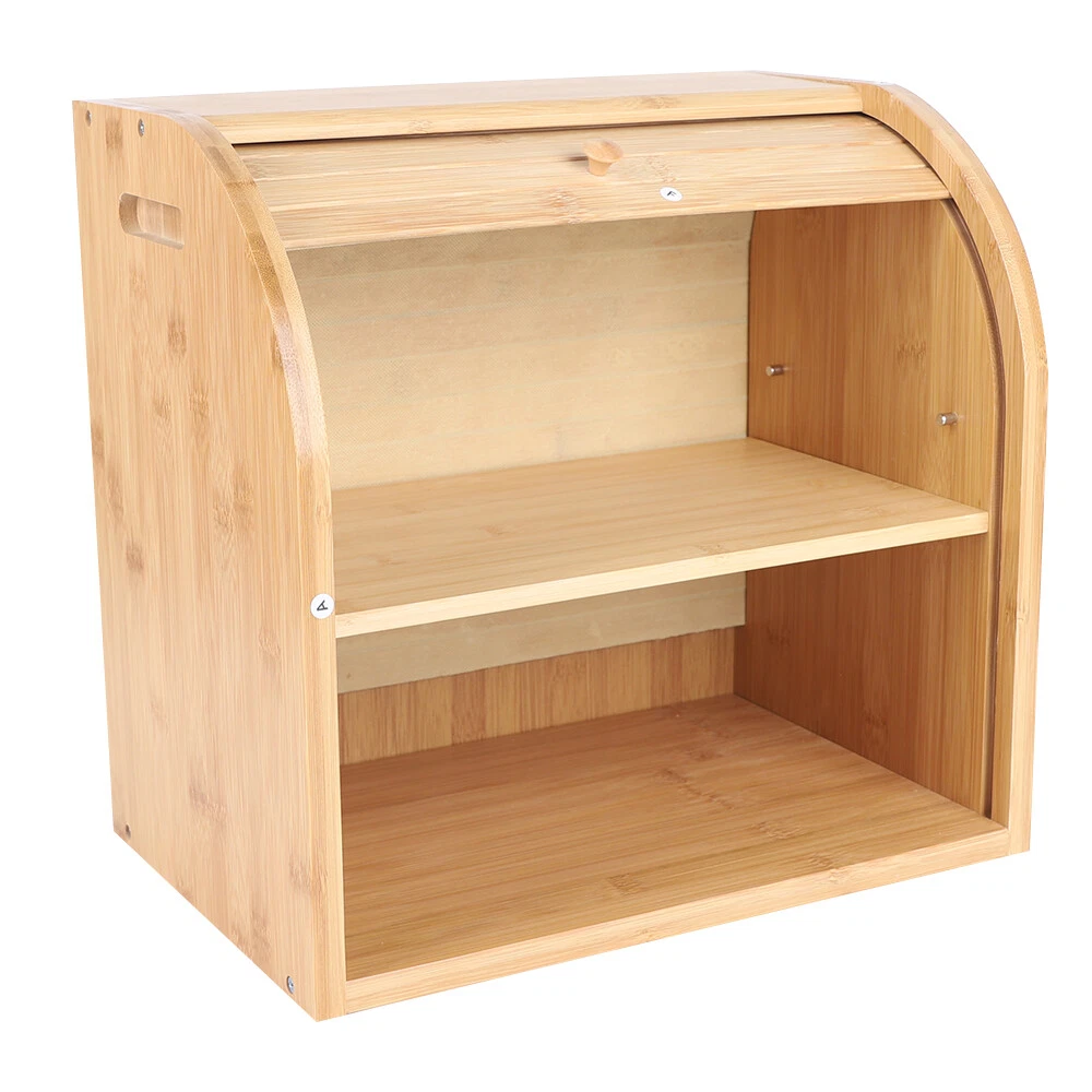2-Layer Bamboo Loaf Storage Large Capacity Kitchen Storage Containers Bread Box