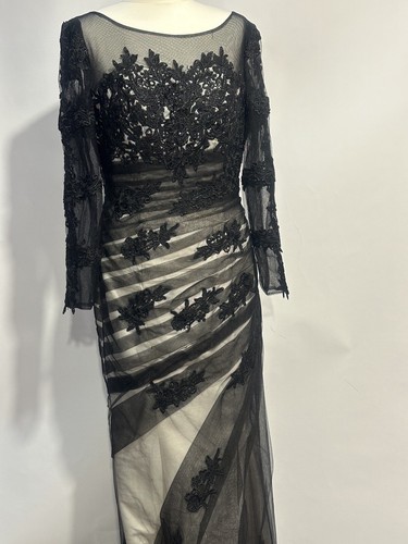 Dylan Queen Sheath/Column Lace Applique, black &beige Lace Elastic Woven Satin M - Picture 4 of 24