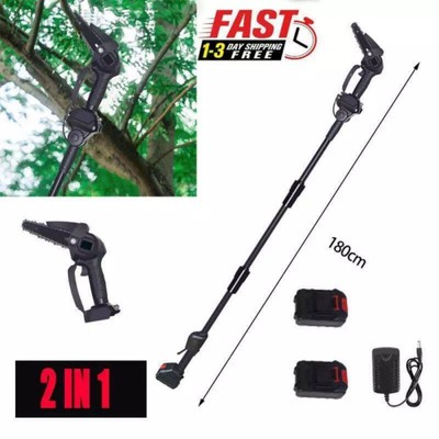 Cordless 6'' Pole Saw Mini Chainsaw 2-in-1 Tree Trimming Extension Rod