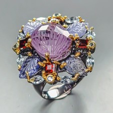 Handmade 10 ct+ Natural Amethyst Ring 925 Sterling Silver Size 8 /R454506