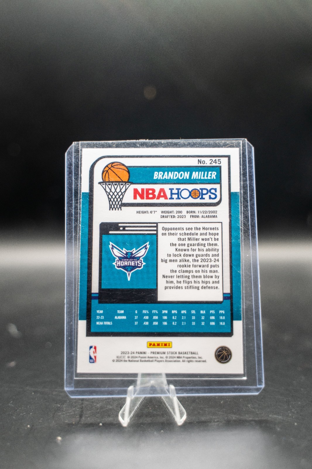 2023-24 Panini Nba Hoops Premium Stock - Brandon Miller #245 Silver Prizm (RC)