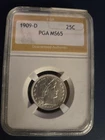 1909 D BARBER QUARTER - VERY FINE