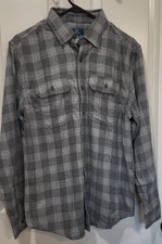 C83 GEORGE Men  s  S  GRAY Plaid Print Long Sleeve Flannel Button Down Shirt