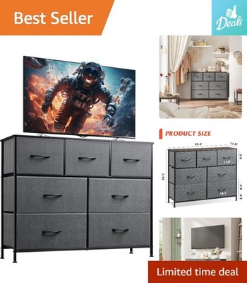 Elegant 7 Drawer Dresser & TV Stand - Multifunctional Media Console, Dark Grey