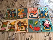 8 Playskool Vintage Wooden Puzzles Sesame Street Shirt Tales More