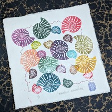 Rainbow Ammonites - original lino print - multicolour monoprint