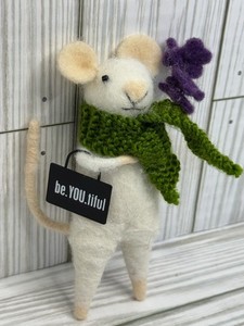 Primitives by Kathy Mouse "Be.you.tiful" Felt Critter Fall Scarf Purple Flowers