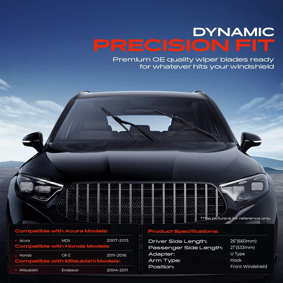 2x Limpiaparabrisas delantero 26" y 21" para Acura MDX 2007-2013 Honda CR-Z Foto 2 de 4