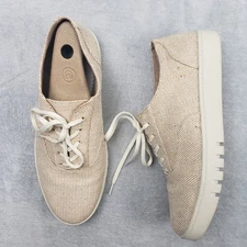Vionic WIDE Callie Comfort Sneakers Beige Woven Canvas Women Size 9.5 Cream Tan