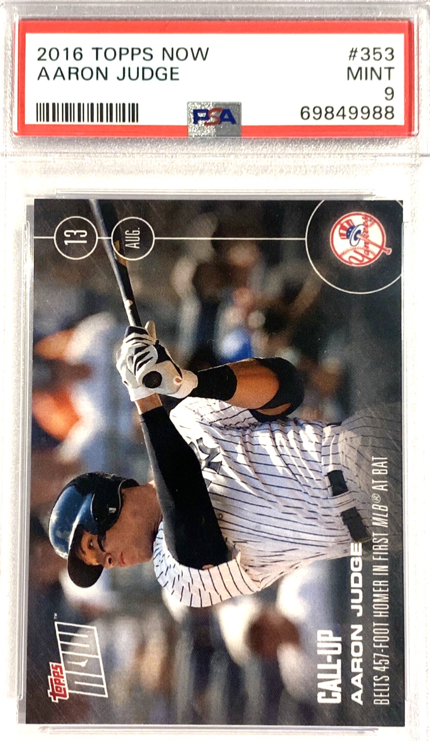AARON JUDGE ROOKIE CARD PSA 9 2016 CALL UP HR 1ST MLB @ BAT TOPPS MINT GRADE view 3