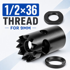 Compact Low Concussion 1/2x36 Competition Muzzle Brake 9mm