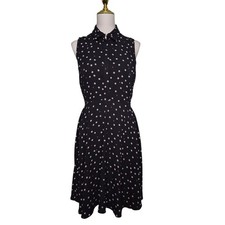 Kate Spade New York Daisy Dot Shirt Dress Sleeveless Fit & Flare Black Pink Sz12