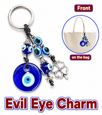 Evil Eye Keychain Lucky Clover Charm Blue Protection Key Ring Turkish Car Travel