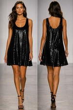 Mango M Black Sequin Scoop Neck Sleeveless Short A-Line Dress Pullover Stretch