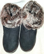 AVON SOFT BLACK CLOG SLIPPERS FAUX FUR TRIM WOMENS LARGE 9-10 NEW IN BAG L K