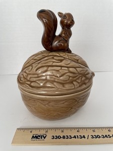 Vintage Ceramic ARMBEE Squirrel on Walnut Candy Dish with Label