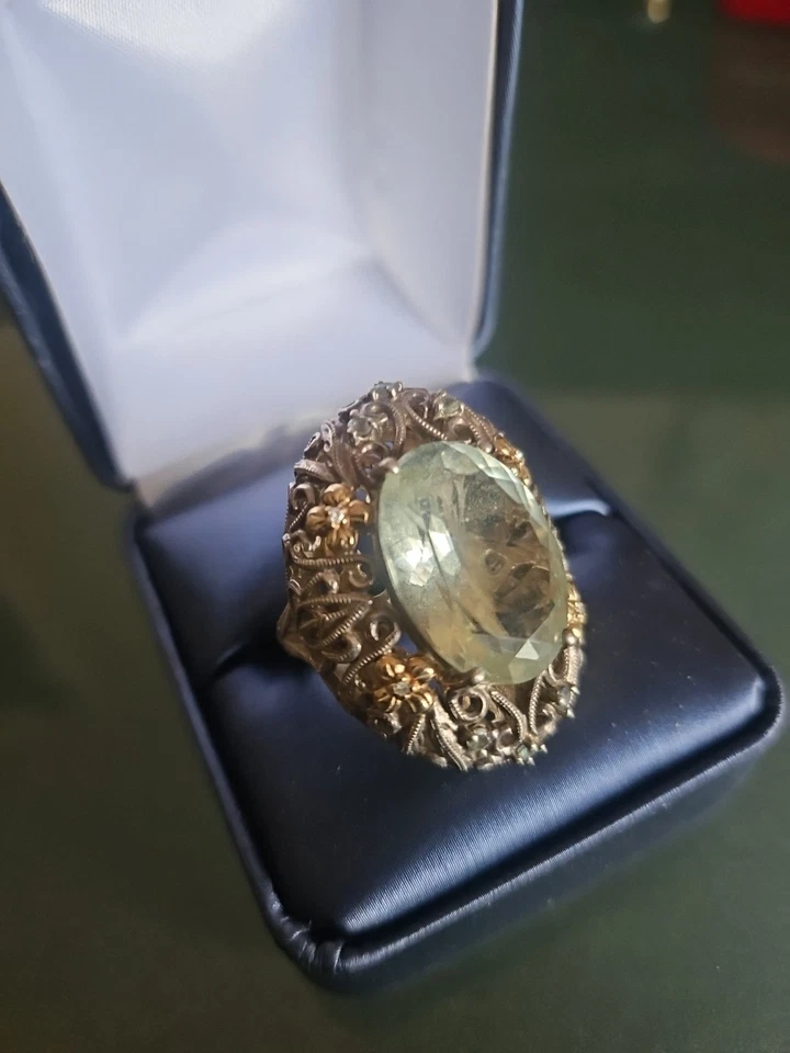 ANILLO HSN de 10,20 quilates de amatista verde y diamante de plata de 14 k/925 talla 7 Foto 2 de 4