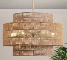 Boho Large Rattan Chandelier Light Fixture,6-Light
