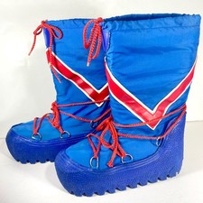 80's Vintage Moon Boots Blue Red White Chevron Korea Sz 8 orig. Laces Inserts
